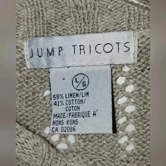 Jump Tricot Lenin Blend Beige 3D Embroidered Chunky Knit Sz L long Line Sweater - Picture 3 of 9
